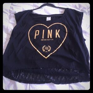 PINK Victoria's Secret Black and Gold Crop Top